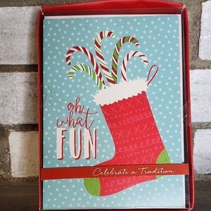 Christmas Greetings Holiday Card Set Red Multicolor Stocking *Oh What Fun*